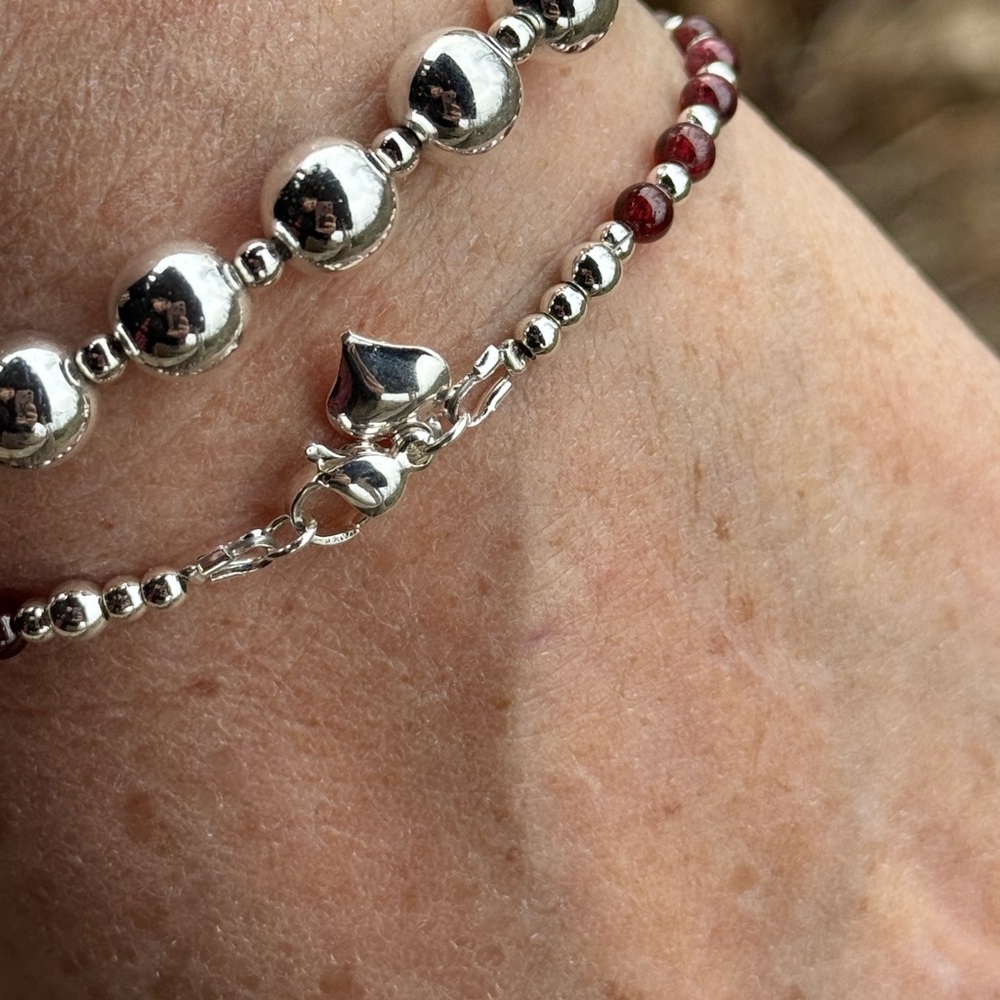Silver and Red Layered Beaded Bracelets